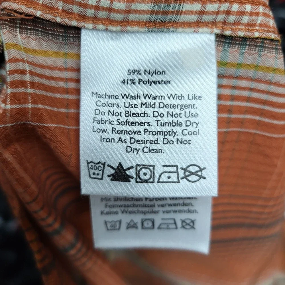 Eddie Bauer Men Button Up Shirt M Orange Nylon Travex Plaid‎ Ripstop Outdoor